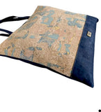 Bruna Cork Tote Bag Natural Grains Blues flat