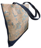 Bruna Cork Tote Bag Natural Grains Blues side