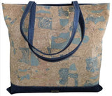 Bruna Cork Tote Bag Natural Grains Blues front