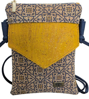 Arana Travel Cork Bag Yellow & Blue Tile front