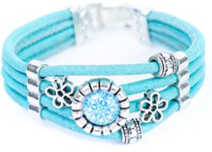 Cork Bracelet Bead 4 strand Aqua