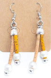 Cork Earrings Dangler Pearl Mustard