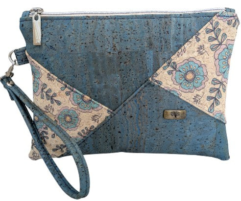 Desdemona Cork Clutch Bag Blue Daisy front