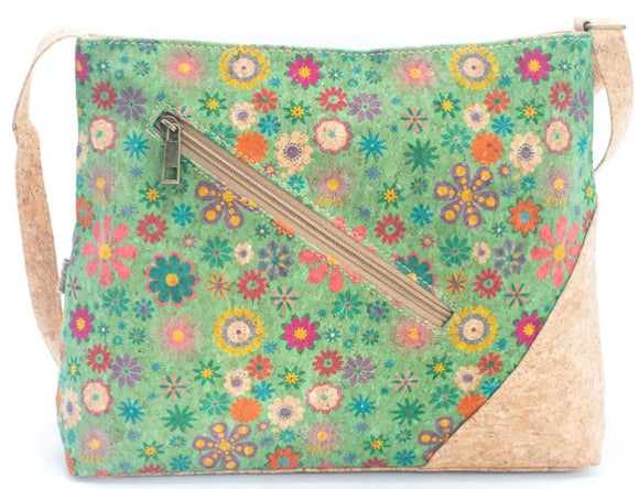 Crossbody Cork bag Pale Green Flower