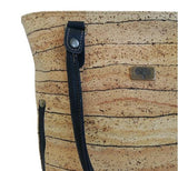 Kiana Cork Tote Bag Natural Strip Design closeup