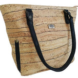 Kiana Cork Tote Bag Natural Strip Design cross view