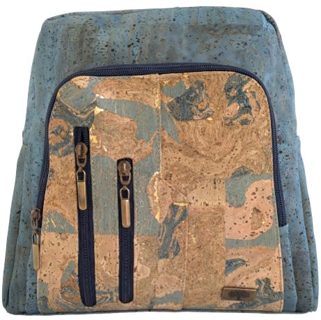 Serena Cork Backpack Blue and Gold front