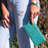 Zeta Cork Purse zip up Turquoise Green model